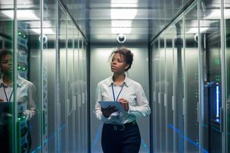 Lady in a server room